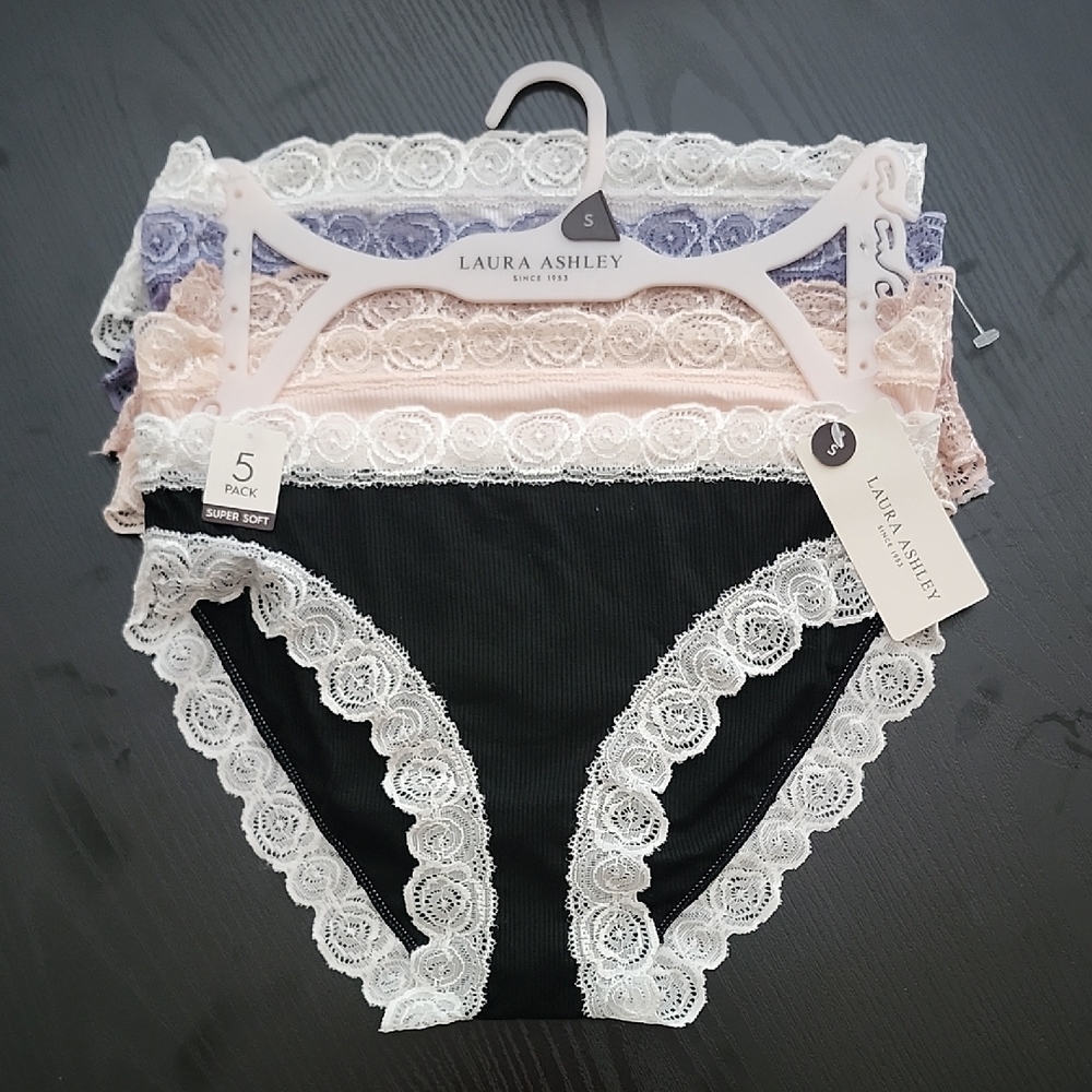 Laura Ashley Lace Trim Panty Collection - Black, Pink, Purple